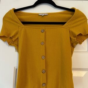 Iris Mustard Button-Down Ribbed Top